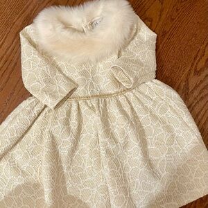 Janie and Jack Cream Formal Dress with Faux Fur Collar LIKE NEW 2T